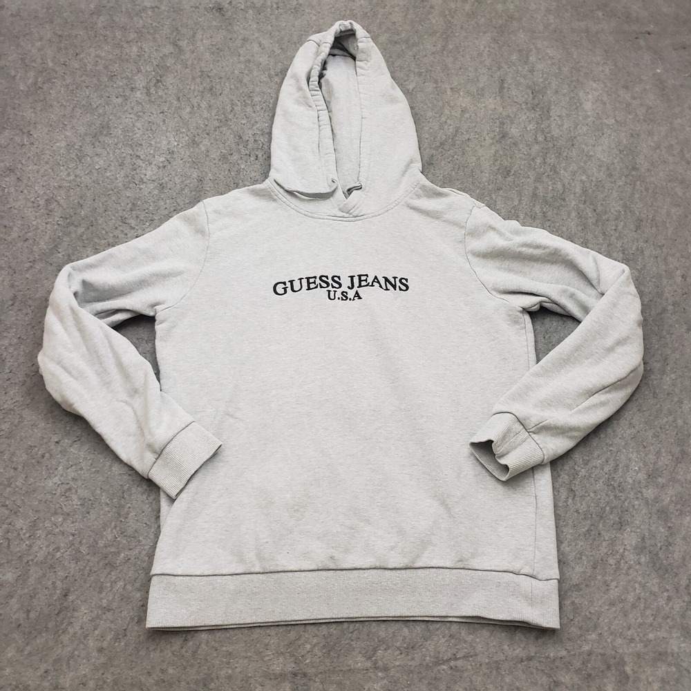 Guess Sweater Womens Medium Gray Outdoors Sweatshirt Spellout Hoodie Ladies M